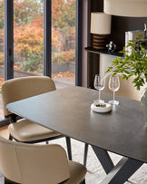 Carter Dark Grey Ceramic Pedestal 6 Seater Dining Table