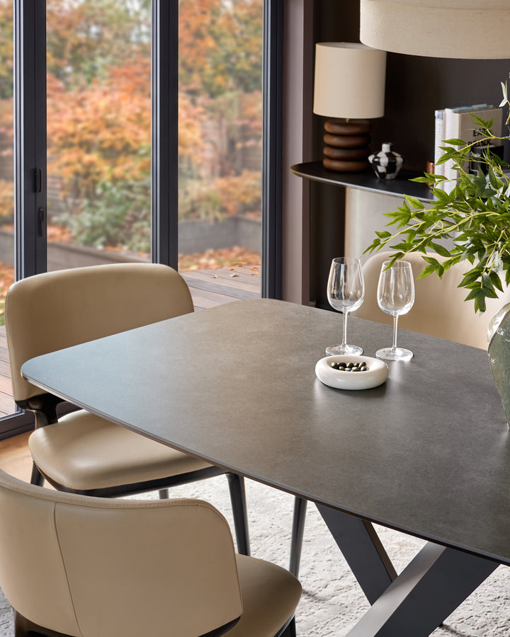 Carter Dark Grey Ceramic Pedestal 6 Seater Dining Table