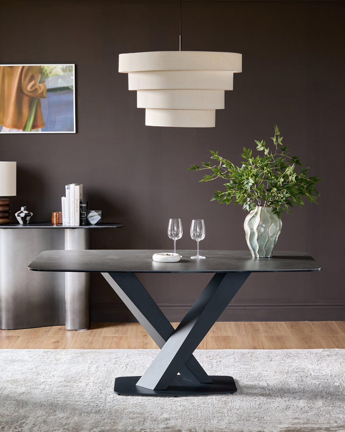 Carter Dark Grey Ceramic Pedestal 6 Seater Dining Table
