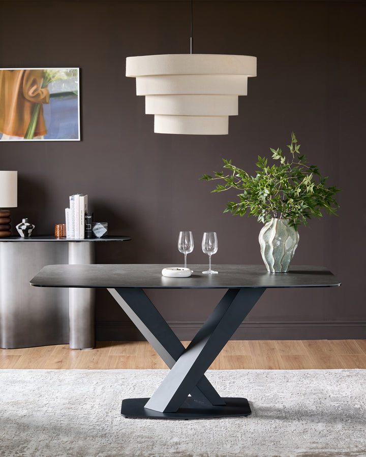 Carter Dark Grey Ceramic Pedestal 6 Seater Dining Table