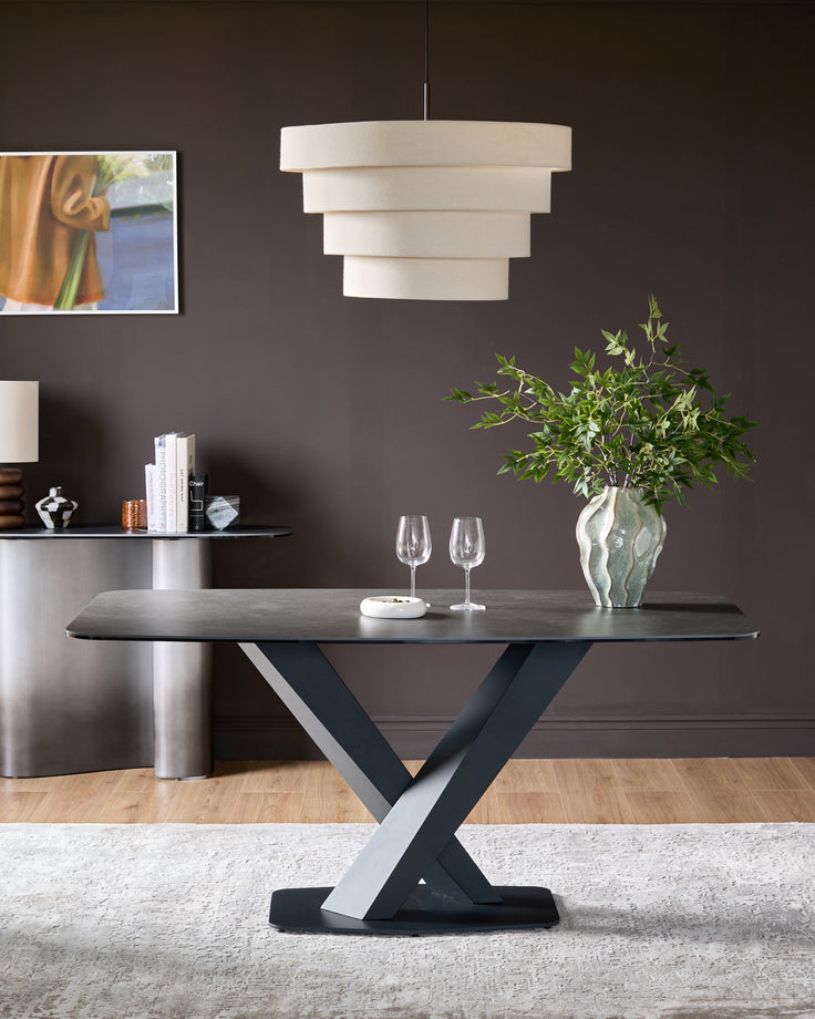 Carter Dark Grey Ceramic Pedestal 6 Seater Dining Table