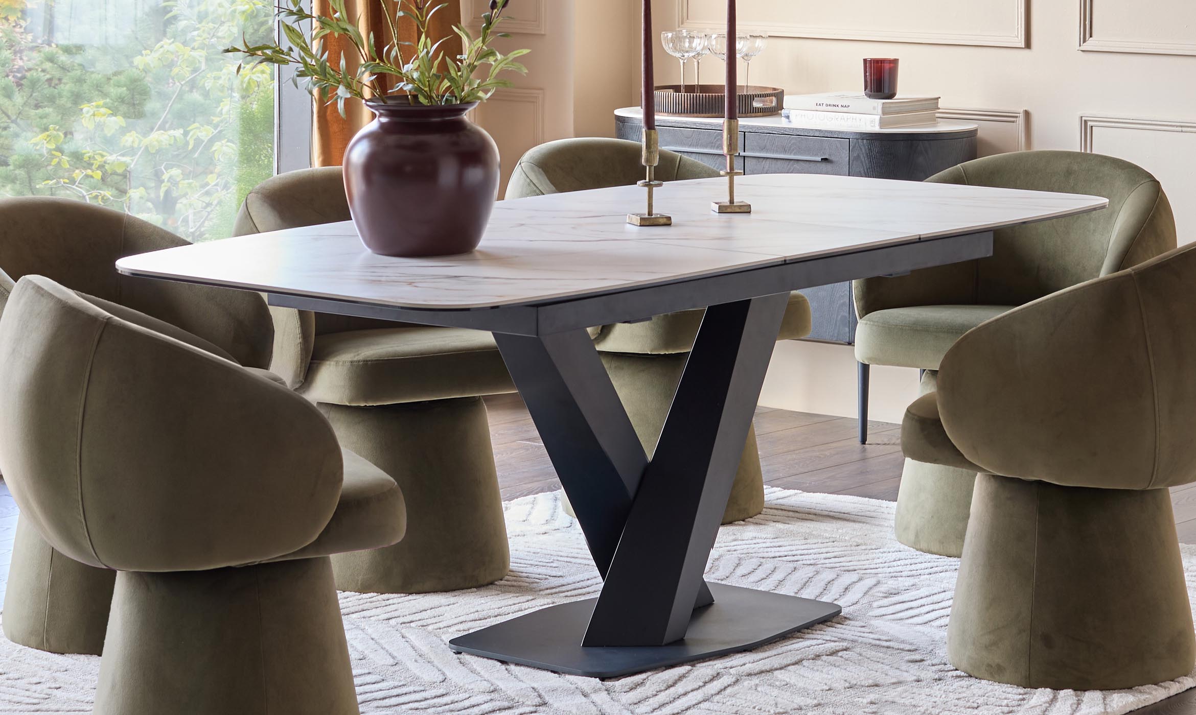 Carter natural ceramic 6-8 seater extending dining table