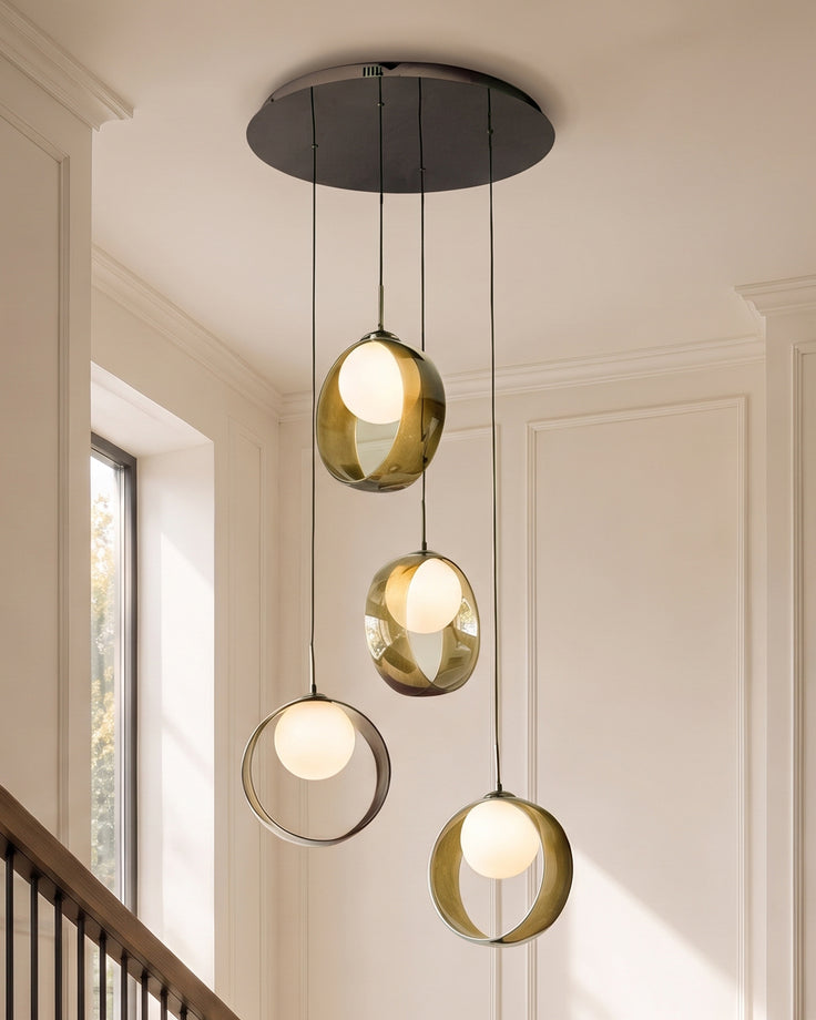 Chloe green glass LED 4 drop adjustable pendant light