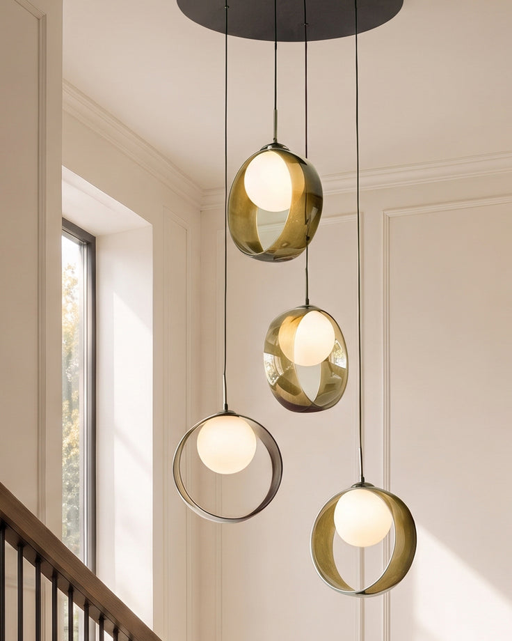 Chloe green glass LED 4 drop adjustable pendant light