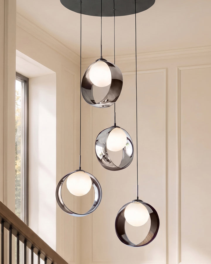 Chloe silver chrome glass LED 4 drop adjustable pendant light