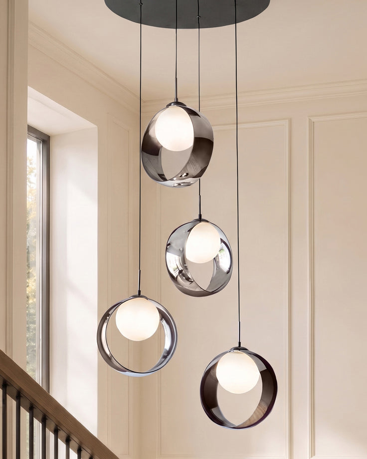 Chloe silver chrome glass LED 4 drop adjustable pendant light