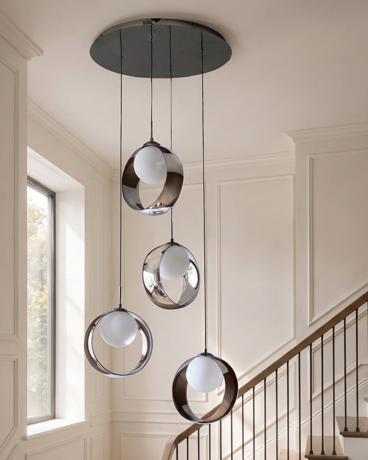 Chloe silver chrome glass LED 4 drop adjustable pendant light