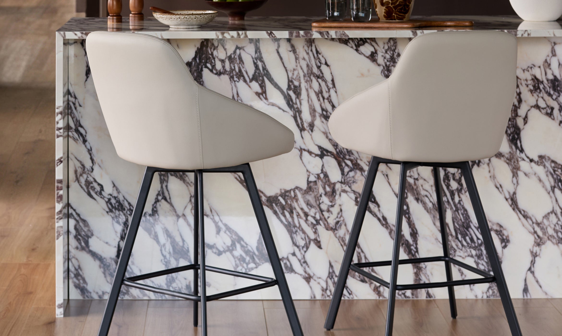 Cleo light grey faux leather swivel bar stool