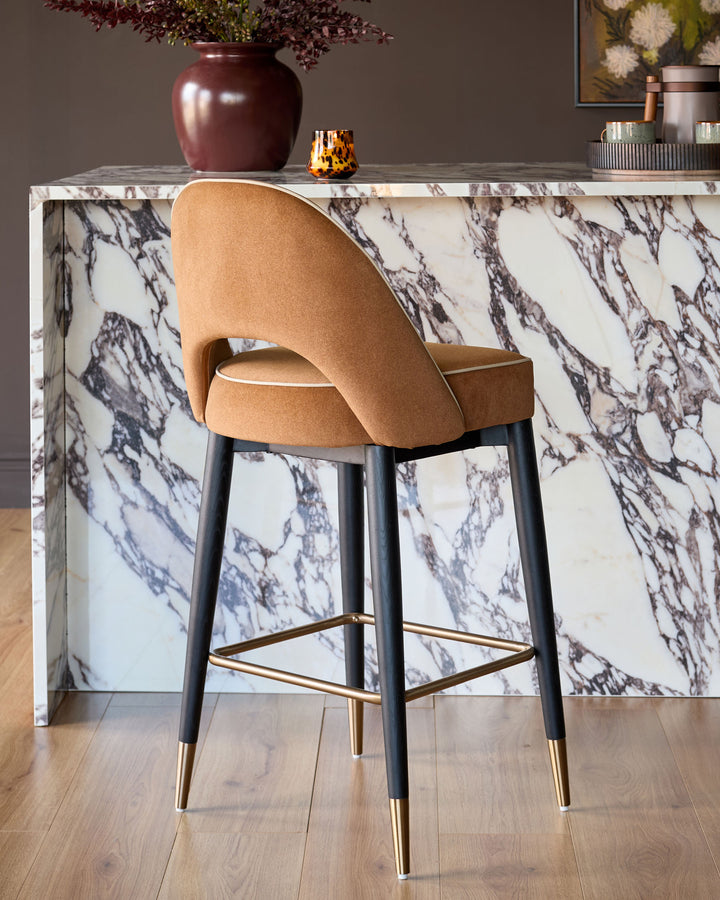 Clover caramel fabric with piping bar stool