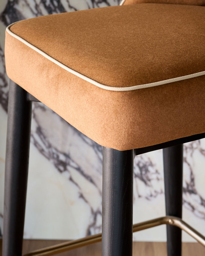 Clover caramel fabric with piping bar stool
