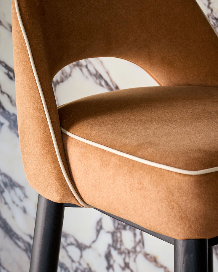 Clover caramel fabric with piping bar stool