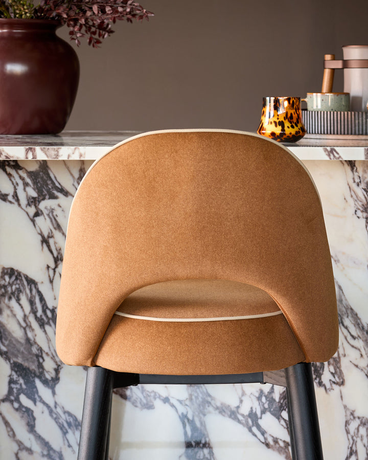Clover caramel fabric with piping bar stool