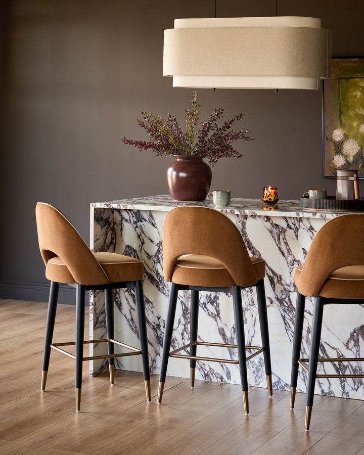 Clover caramel fabric with piping bar stool