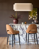 Clover caramel fabric with piping bar stool
