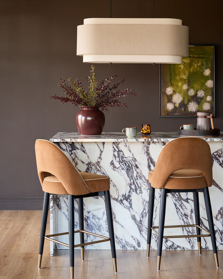 Clover caramel fabric with piping bar stool