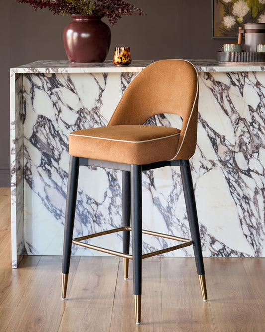 Clover caramel fabric with piping bar stool