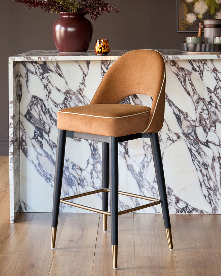 Clover caramel fabric with piping bar stool