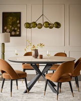 Clover caramel fabric with piping dining chair