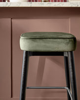Clover olive green velvet backless brushed bronze bar stool
