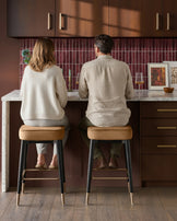 Clover caramel fabric backless brushed bronze bar stool