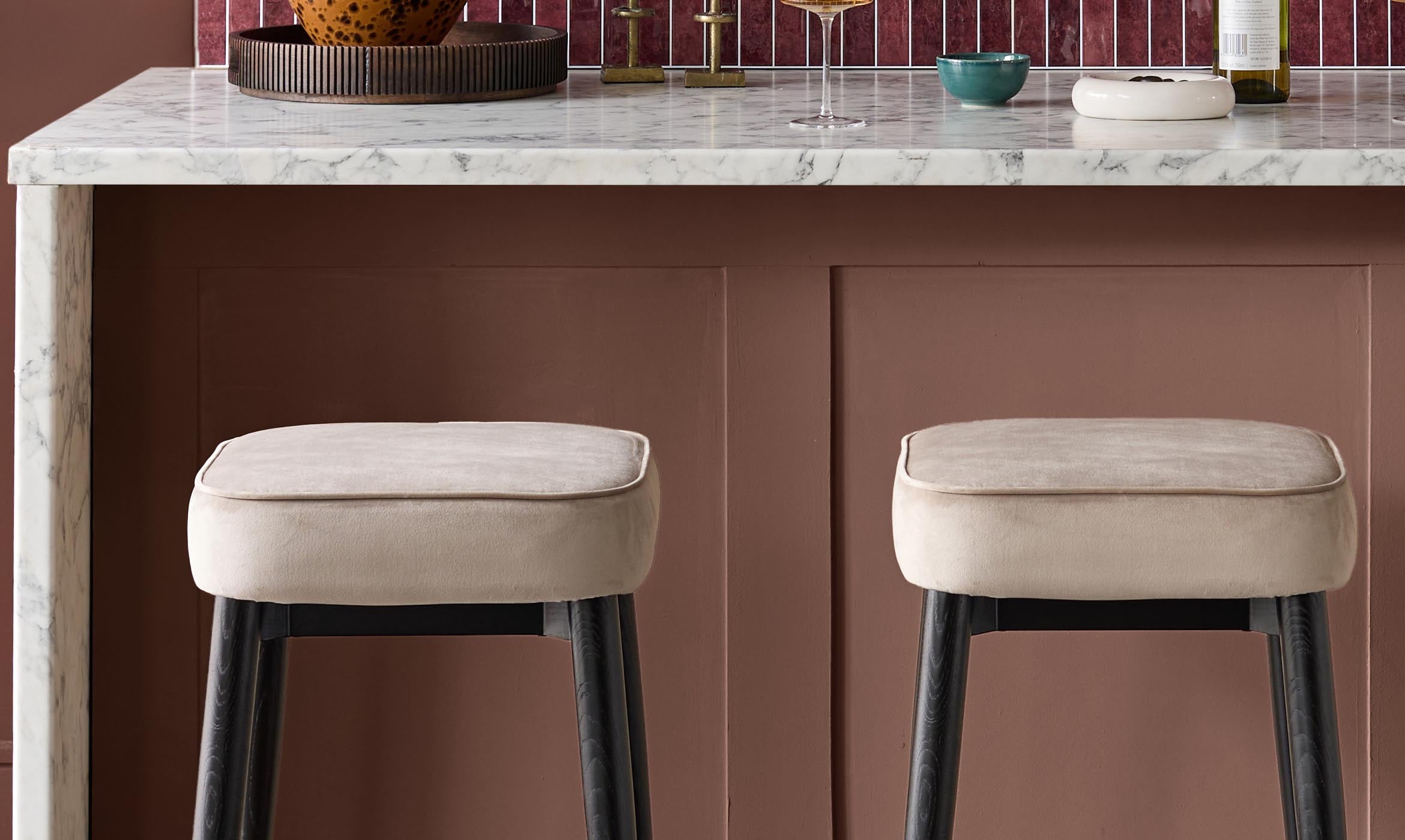 Clover Champagne Velvet Backless Bar Stool