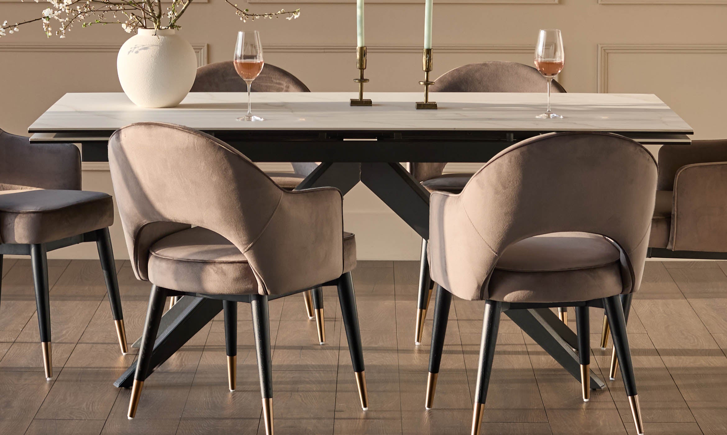 Clover mocha velvet dining armchair