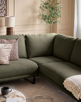 Colette olive green chenille right hand corner chaise sofa