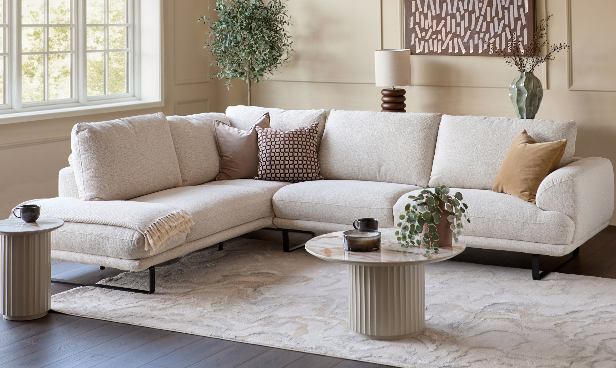 Colette natural fabric left hand corner chaise sofa