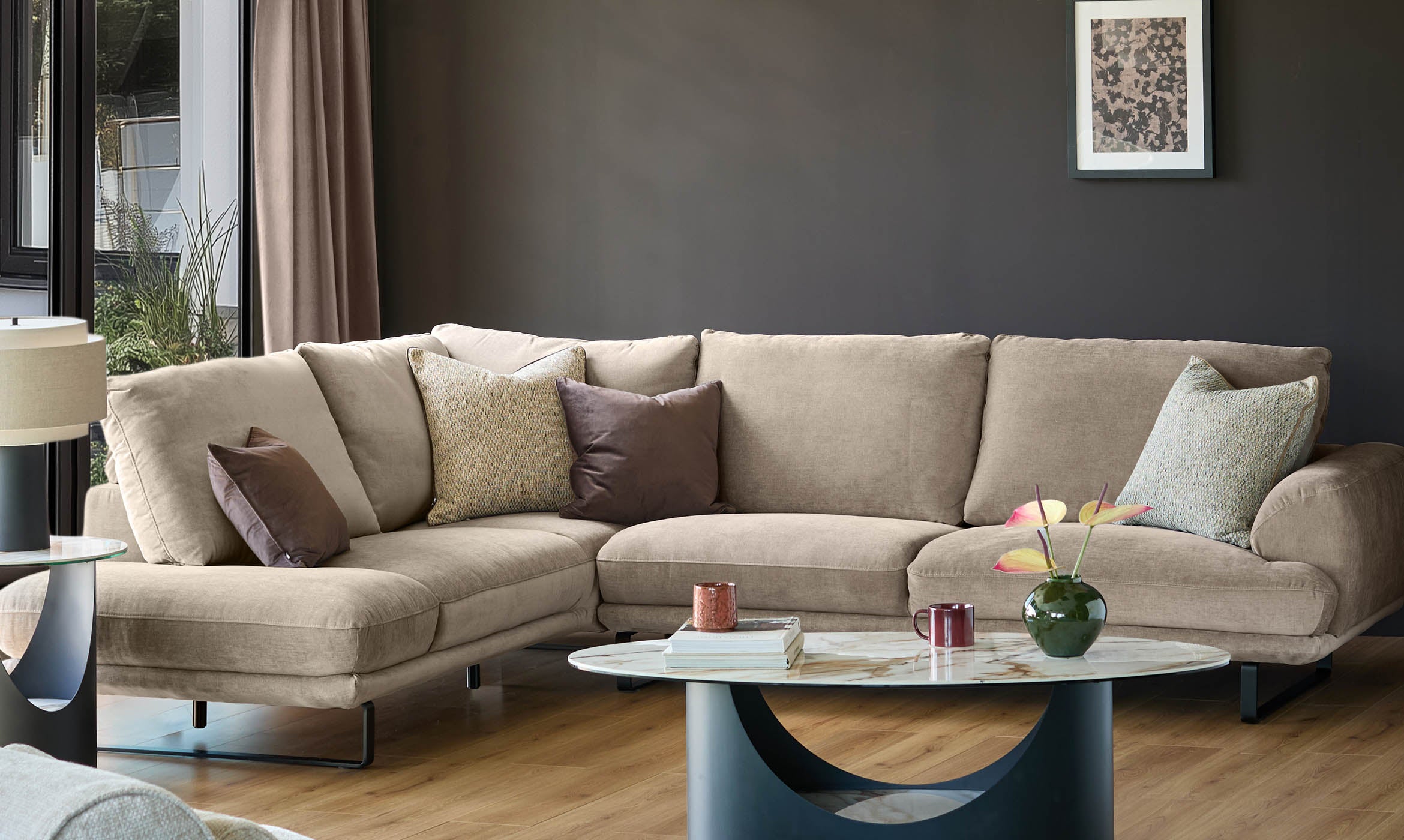 Colette mink chenille left hand corner chaise sofa