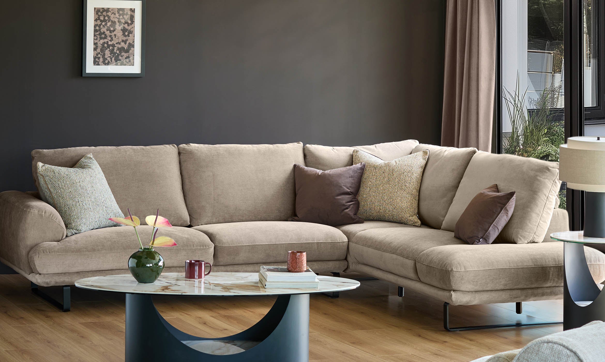 Colette mink chenille right hand corner chaise sofa