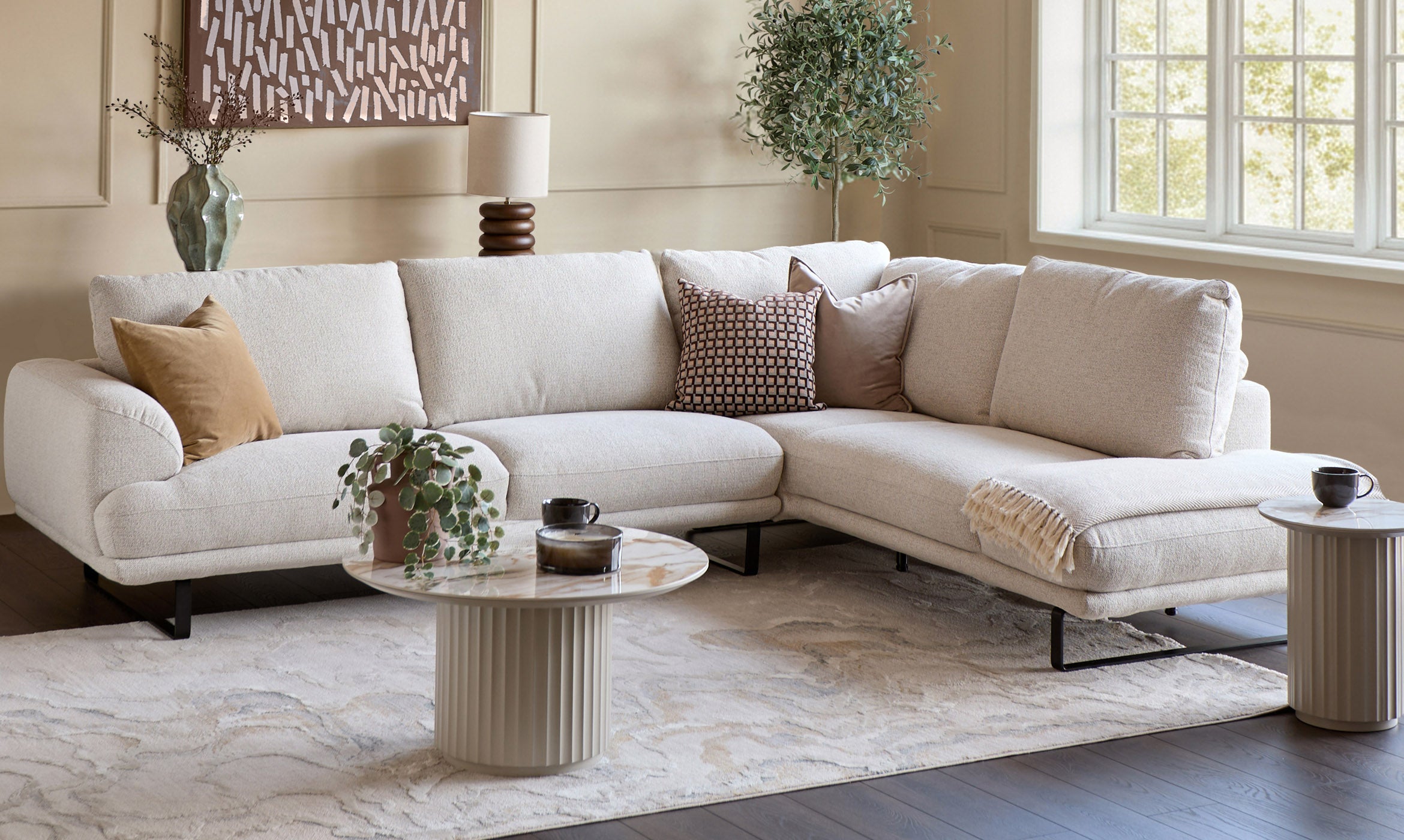 Colette natural fabric right hand corner chaise sofa