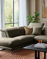 Connor olive green leather left hand corner sofa