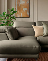 Connor olive green leather left hand corner sofa