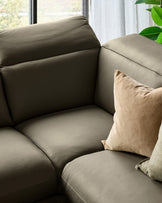 Connor olive green leather left hand corner sofa