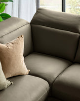 Connor olive green leather right hand corner chaise sofa