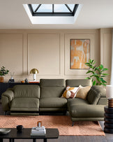 Connor olive green leather right hand corner chaise sofa