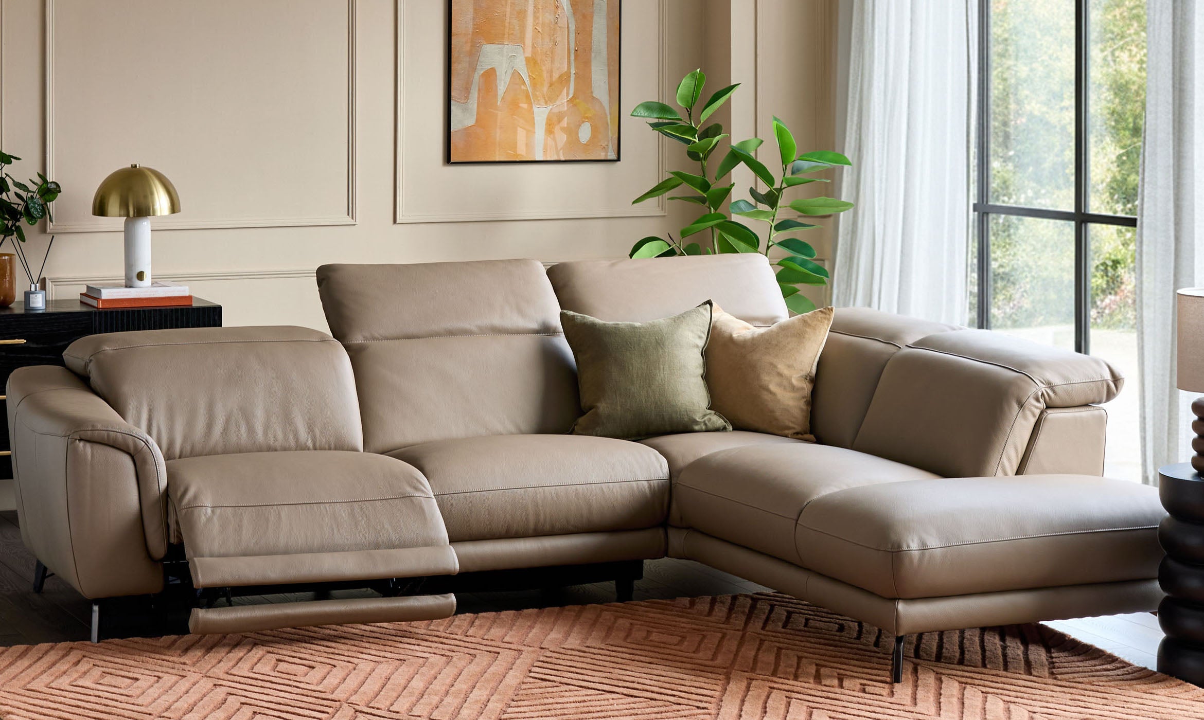 Connor natural leather right hand corner chaise sofa