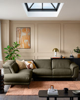 Connor olive green leather left hand corner sofa