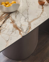 Cortona natural marbled ceramic 8 - 10 seater extending dining table