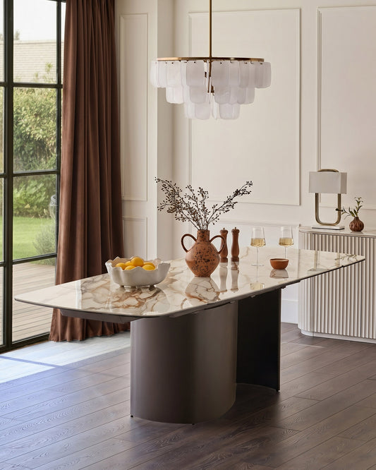 Cortona natural marbled ceramic 8 - 10 seater extending dining table