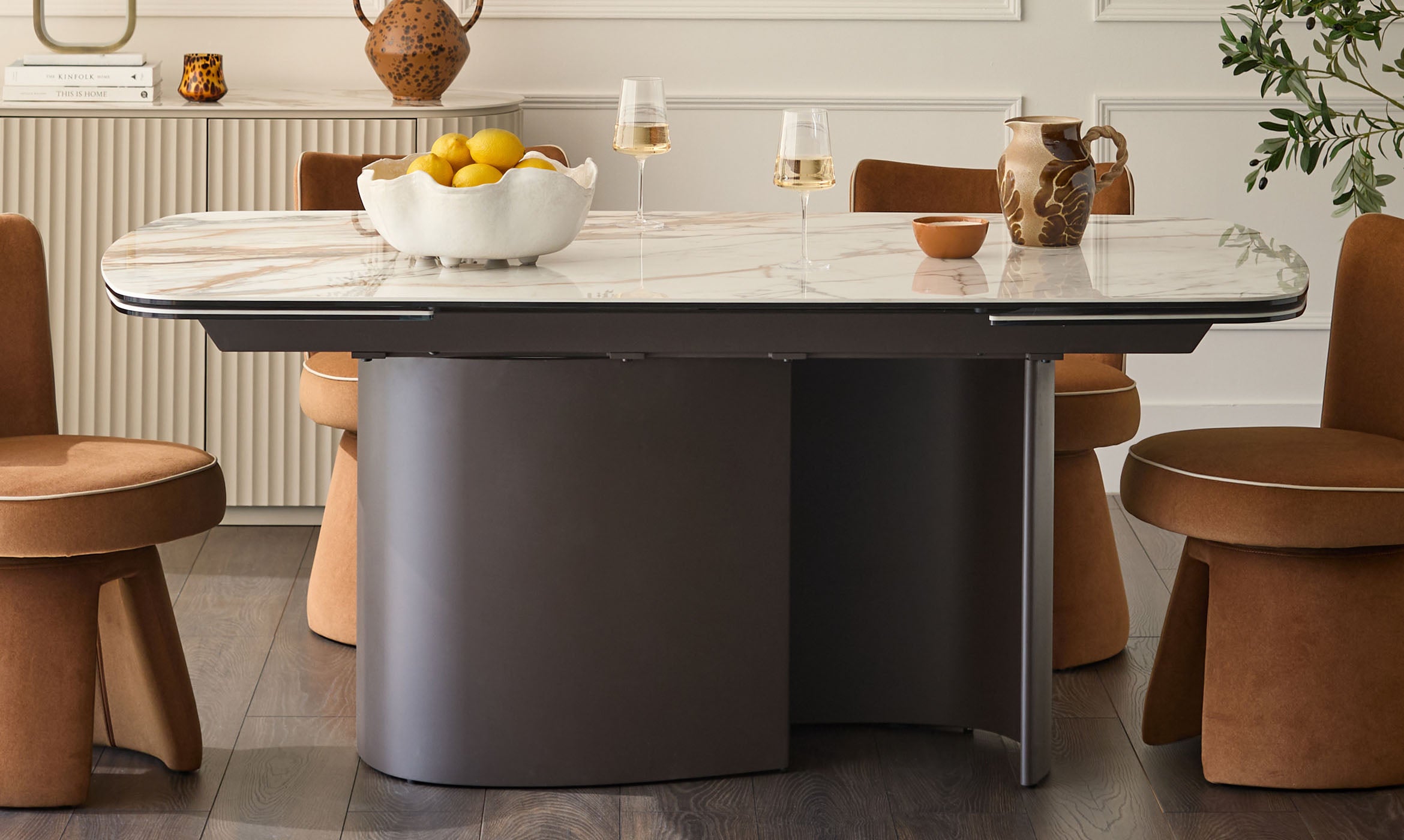 Cortona natural marbled ceramic 8 - 10 seater extending dining table