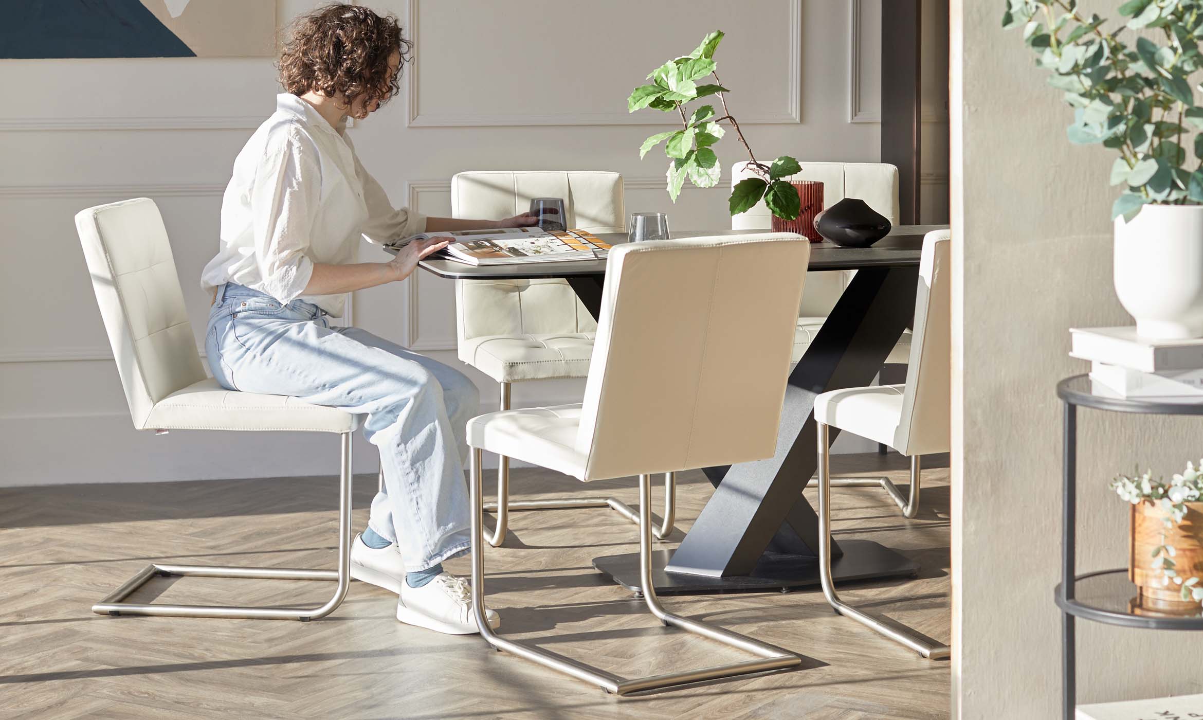 Danni Real Leather White Dining Chair