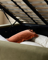 Darla olive green velvet double ottoman storage bed