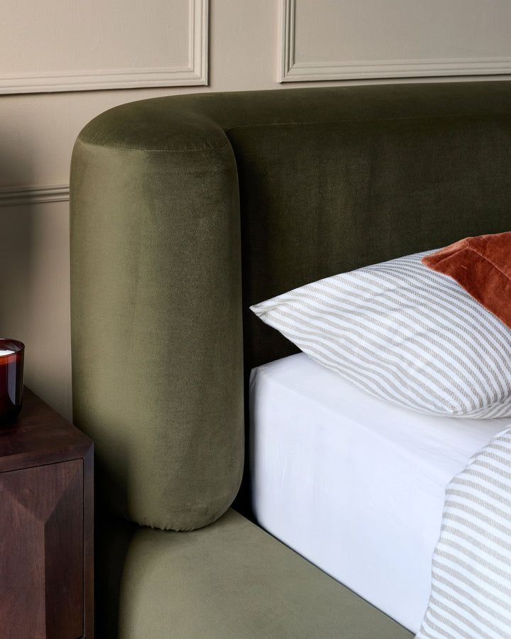 Darla olive green velvet double ottoman storage bed