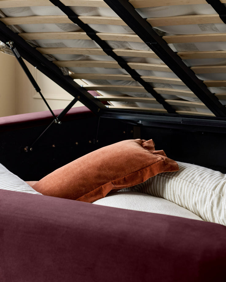 Darla plum velvet double ottoman storage bed