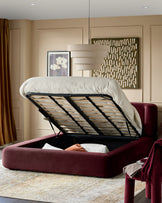 Darla plum velvet king ottoman bed