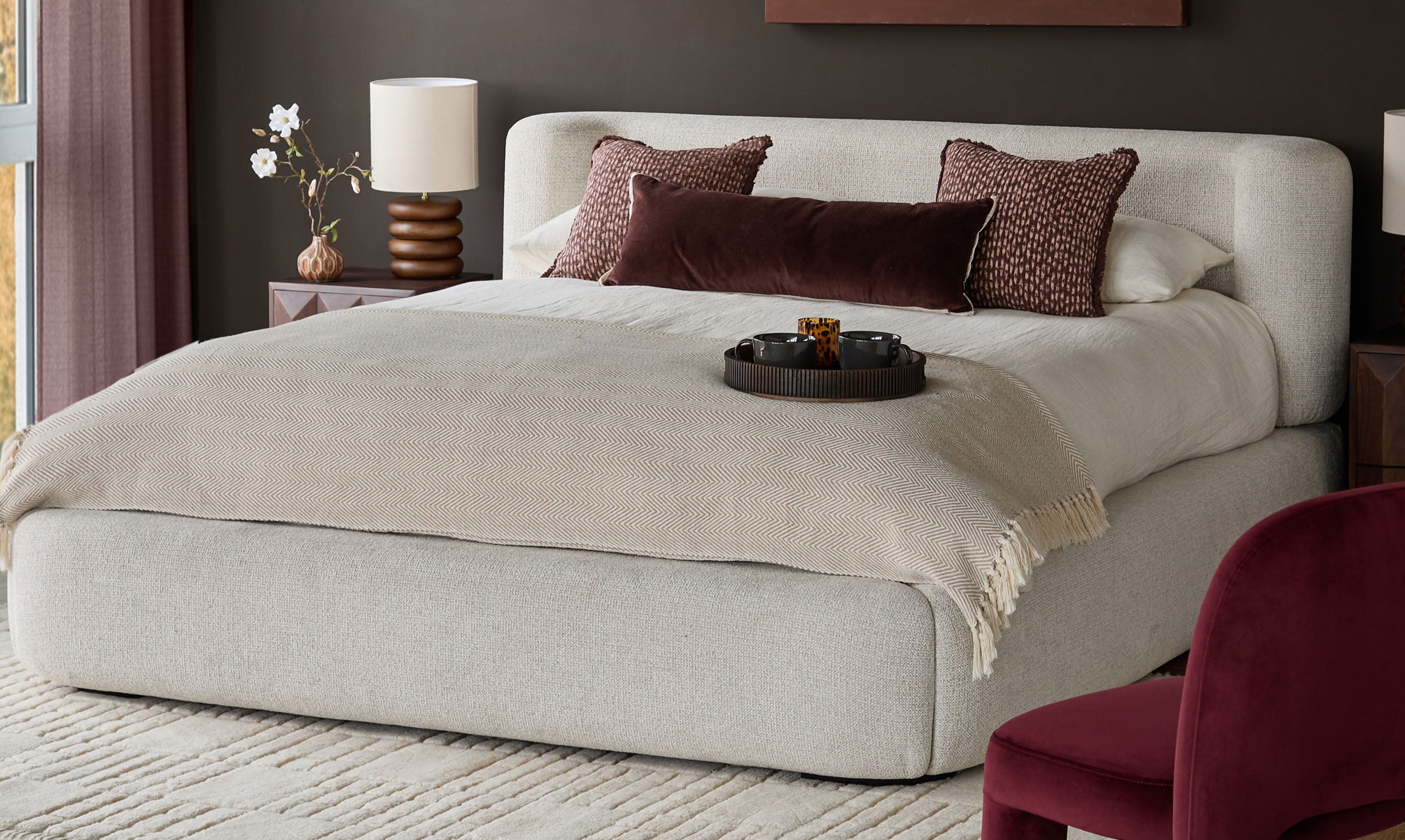 Darla natural chenille king size ottoman storage bed