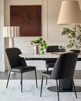 Deco black leather dining chair