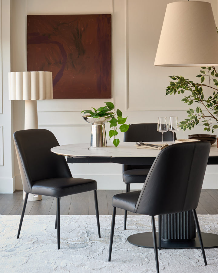 Deco black leather dining chair