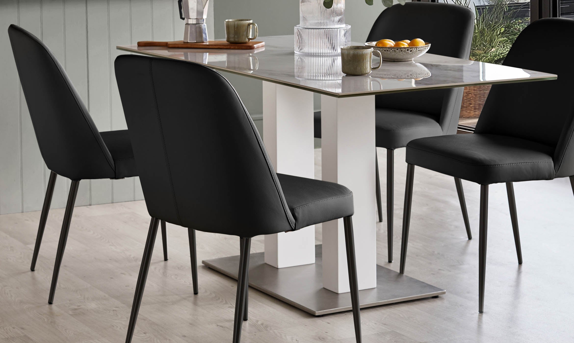 Deco black leather dining chair